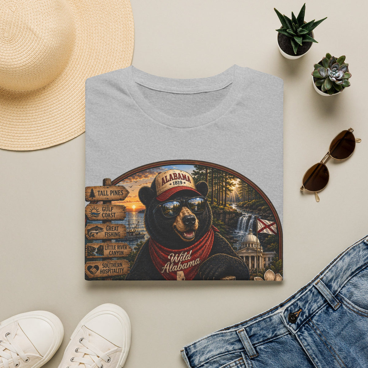 Alabama Bear Graphic T-Shirt — Vintage State Pride Tee