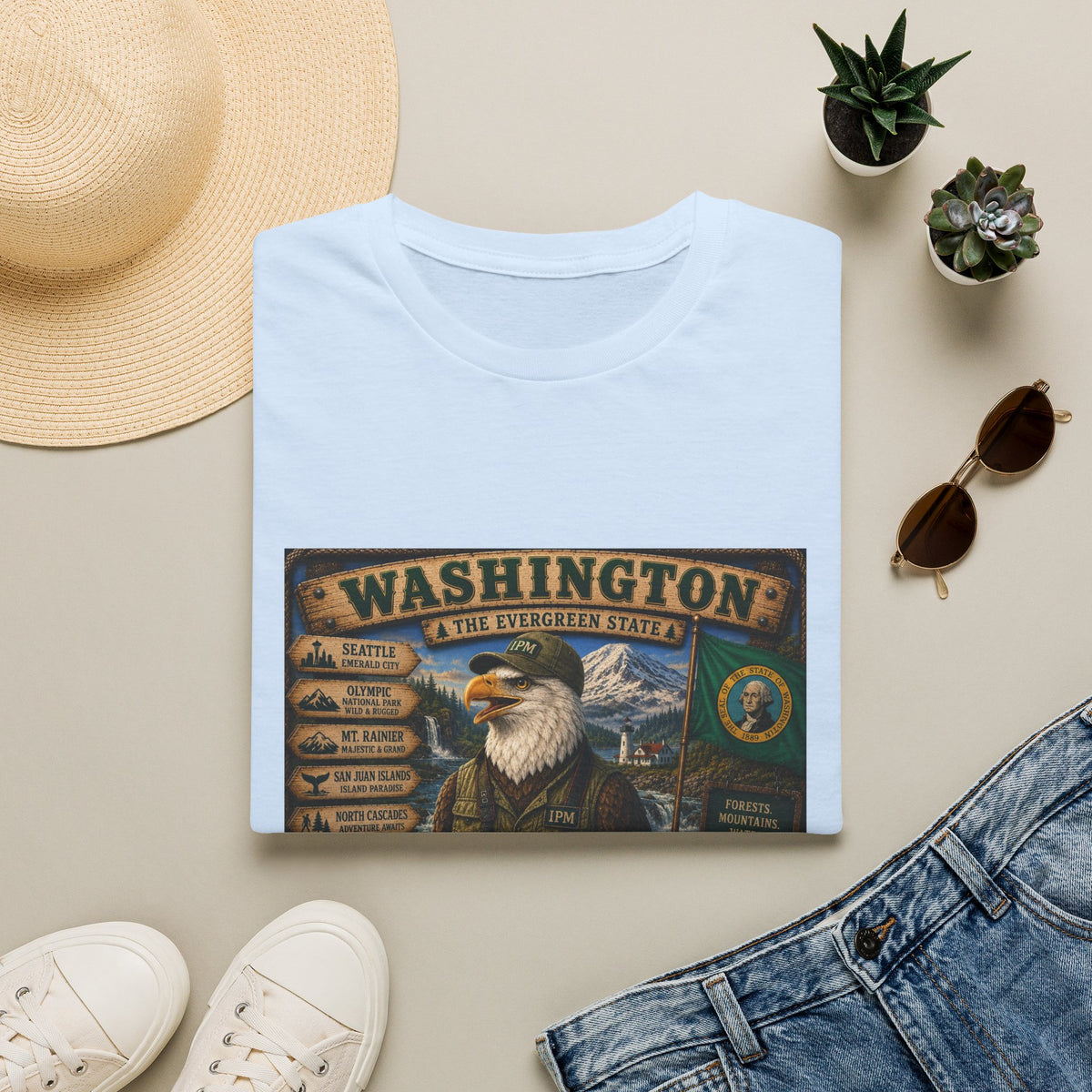 Washington State Eagle Vintage Graphic T-Shirt — The Evergreen State Souvenir