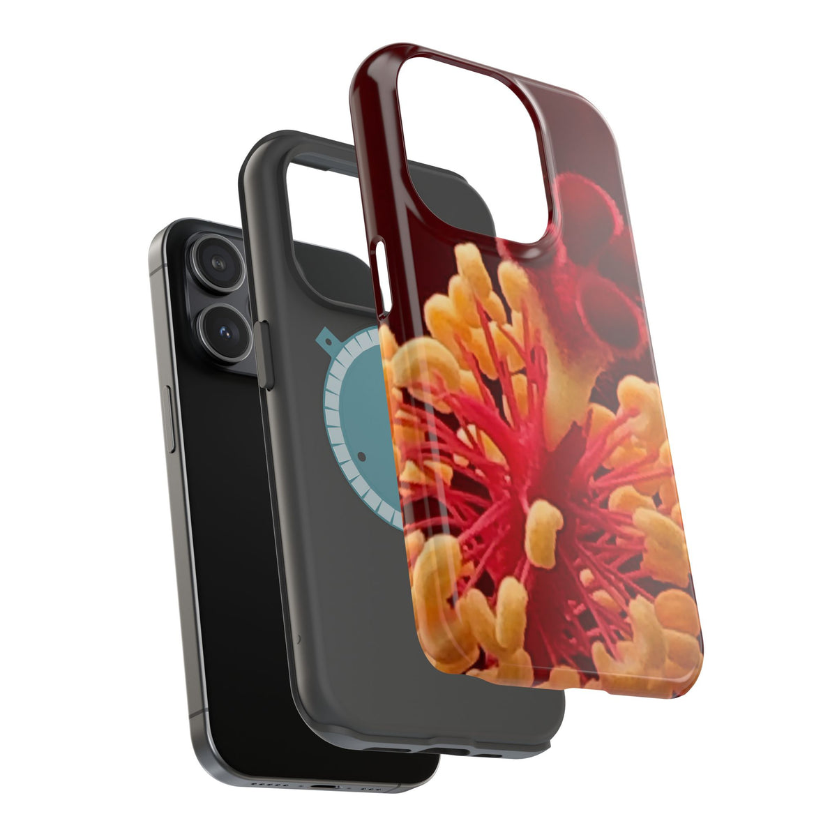 Floral Macro Phone Case — Red & Yellow Pollen Design (Magnetic Impact-Resistant)
