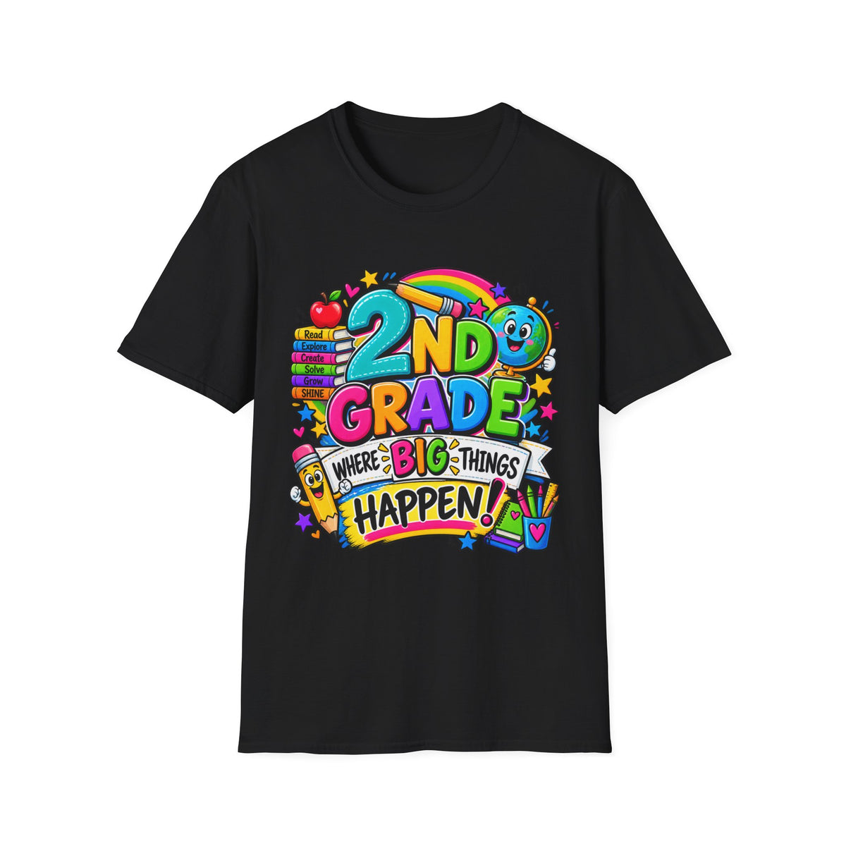 2nd Grade T-Shirt — Colorful Back-to-School Kids Tee (“2nd Grade Where Big Things Happen!”)