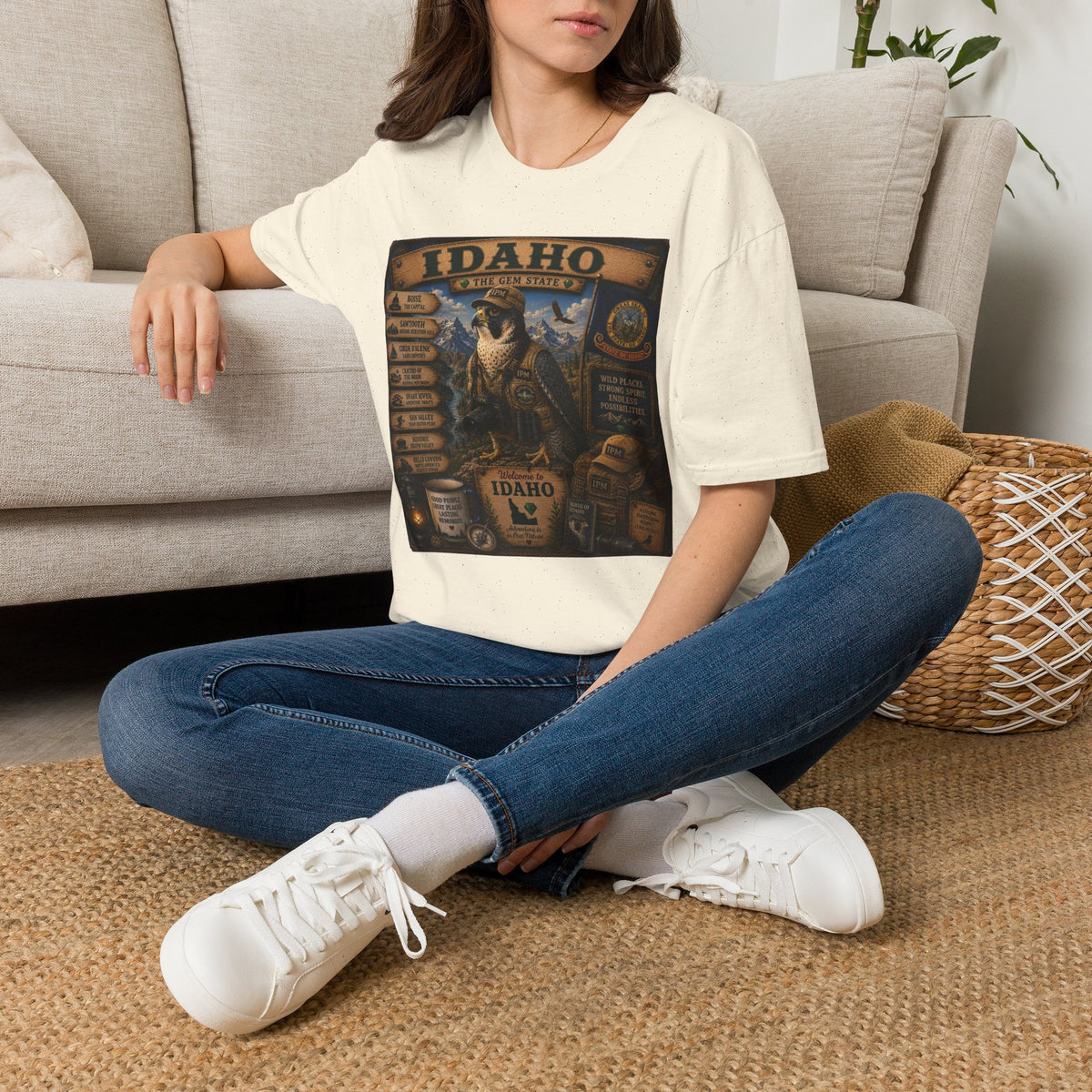 Idaho State Vintage Wildlife T-Shirt — 'The Gem State' Mountain & Wolf Graphic