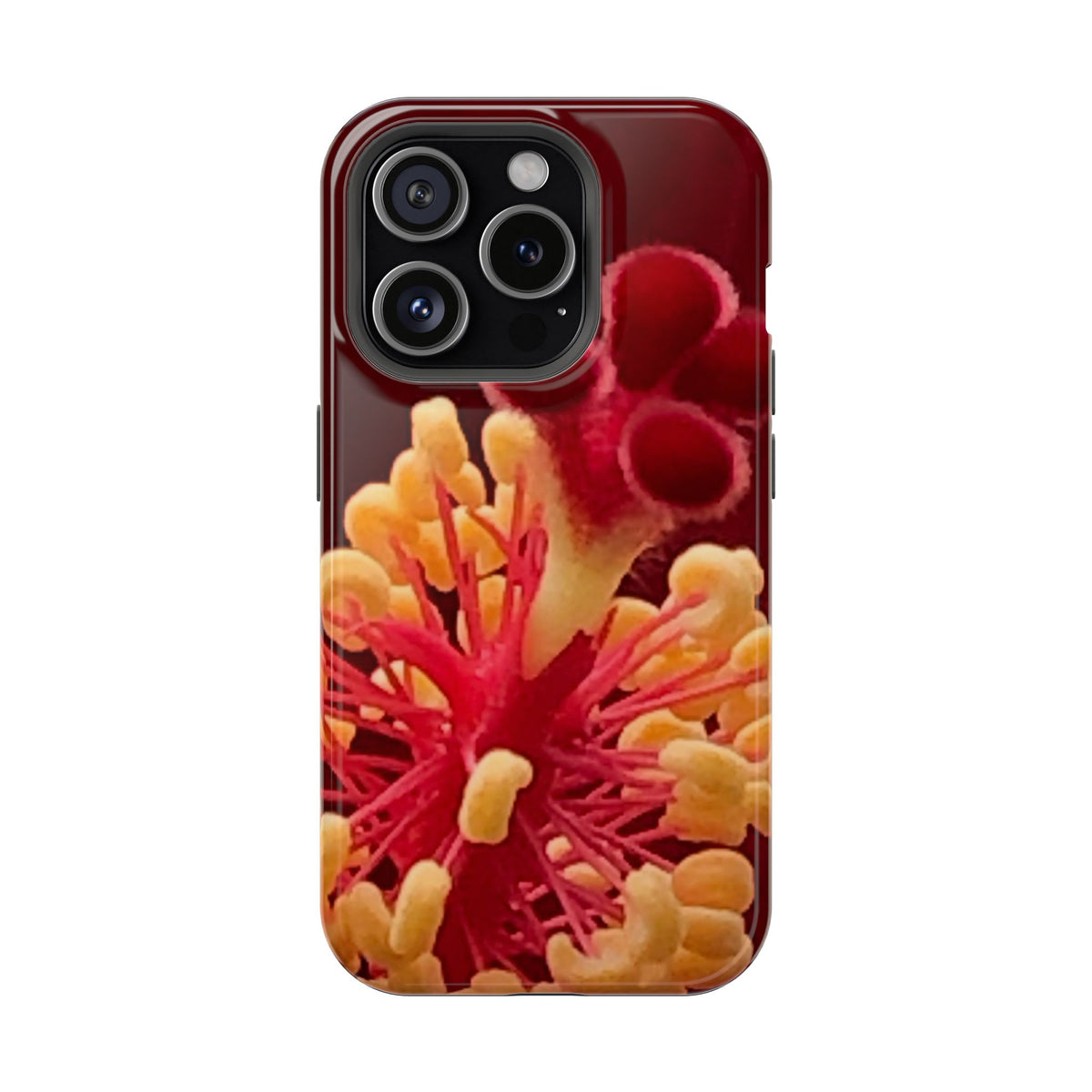 Floral Macro Phone Case — Red & Yellow Pollen Design (Magnetic Impact-Resistant)