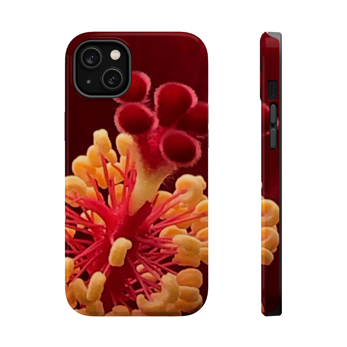Floral Macro Phone Case — Red & Yellow Pollen Design (Magnetic Impact-Resistant)