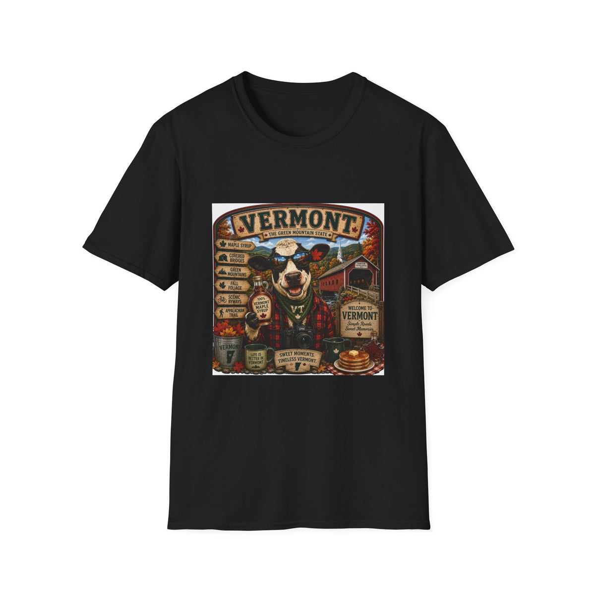 Vermont Vintage Travel T‑Shirt — Retro State Sign & Cow Design