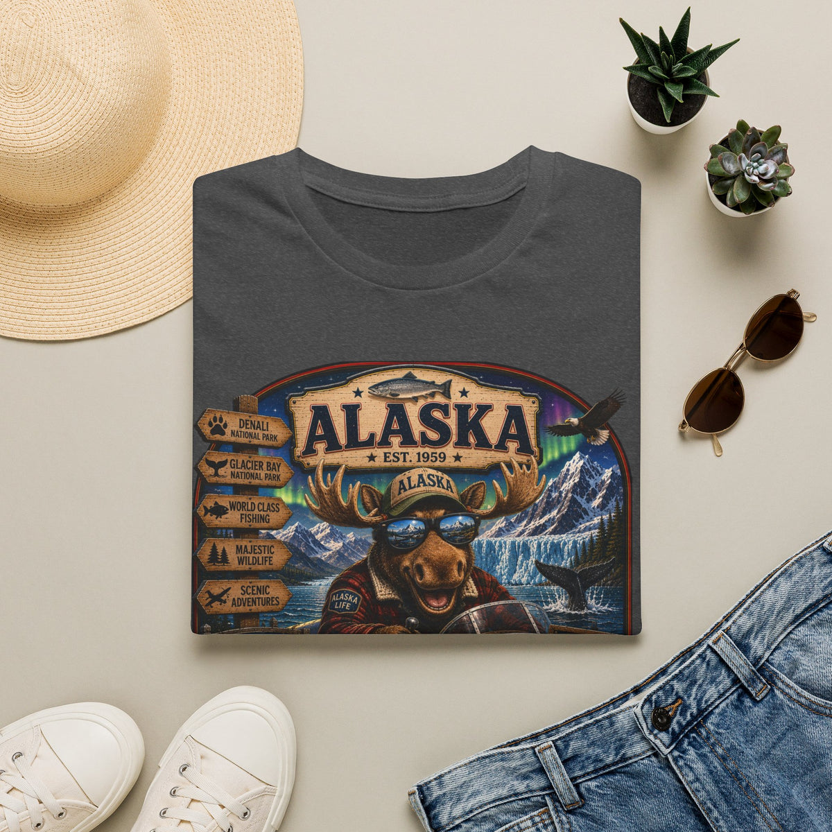 Alaska Moose Graphic T-Shirt — Vintage Wilderness Travel Souvenir