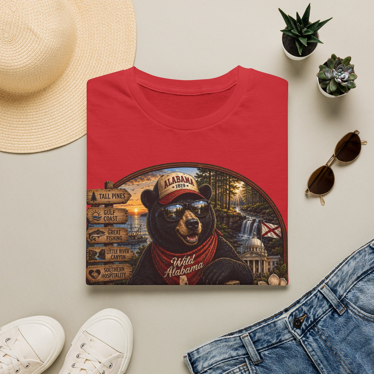 Alabama Bear Graphic T-Shirt — Vintage State Pride Tee