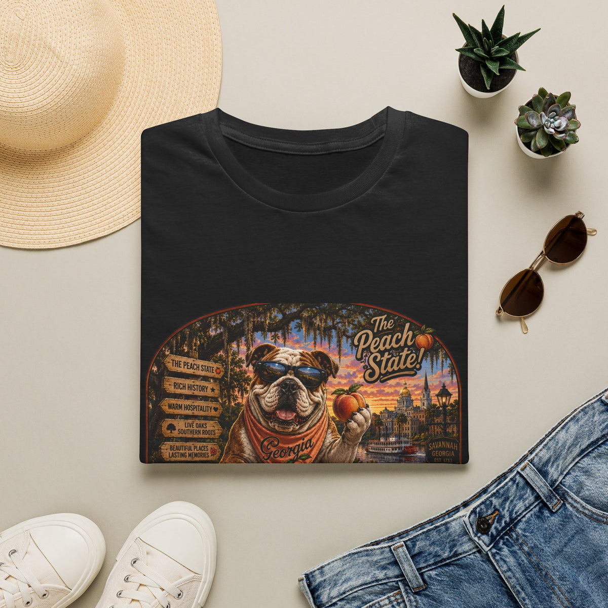Georgia Peach State T-Shirt — Retro Pug Travel Poster Design