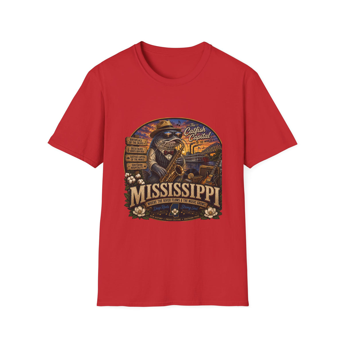 Mississippi Catfish Capital T-Shirt — Vintage Riverboat Angler Graphic