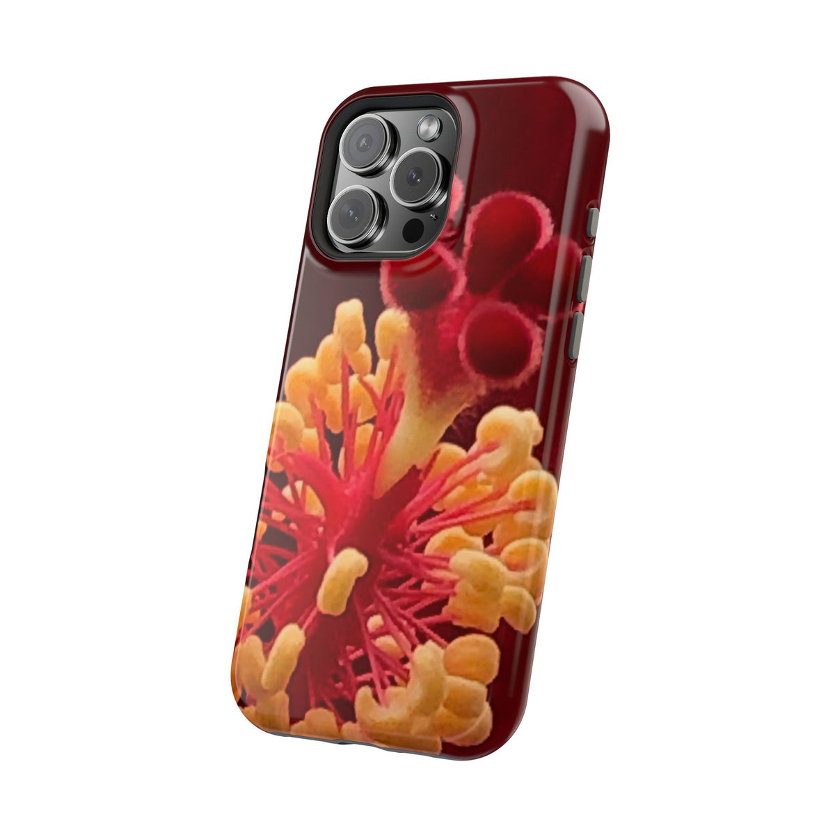 Floral Macro Phone Case — Red & Yellow Pollen Design (Magnetic Impact-Resistant)