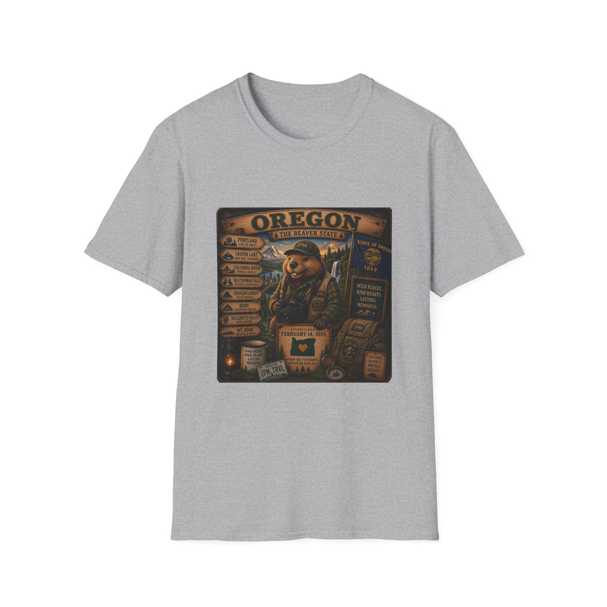 Oregon Beaver State Vintage Travel T-Shirt — Scenic Landmarks & Wildlife Tee