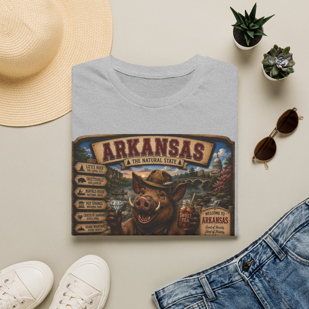 Arkansas Vintage Boar T-Shirt — State Travel Sign Souvenir