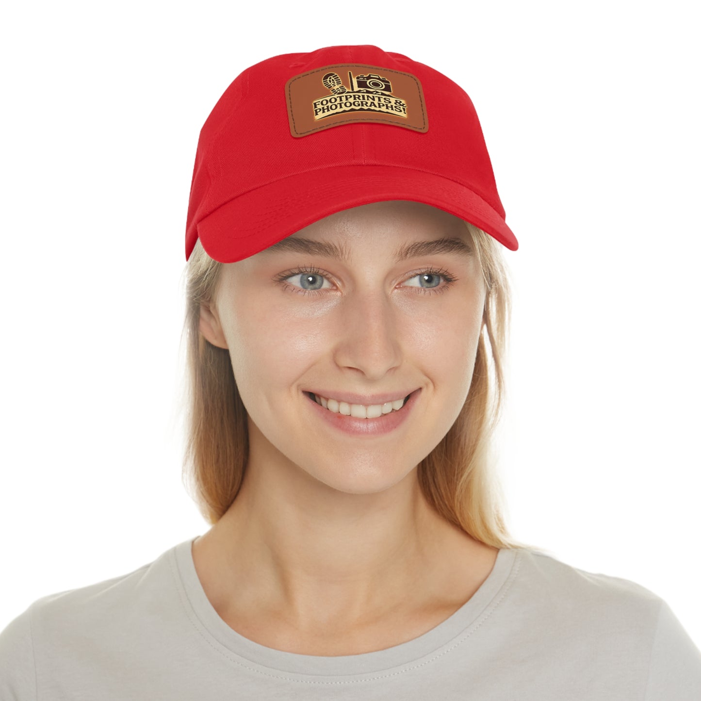 Leather Patch Dad Hat — "Footprints & Photographs" Outdoor Photographer Cap