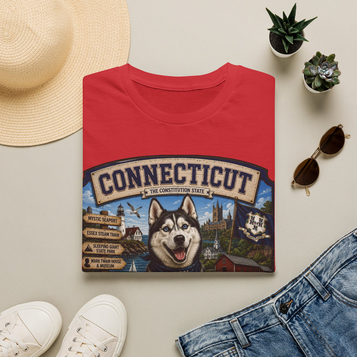 Connecticut Husky State T-Shirt — Vintage Connecticut Scenic Tee