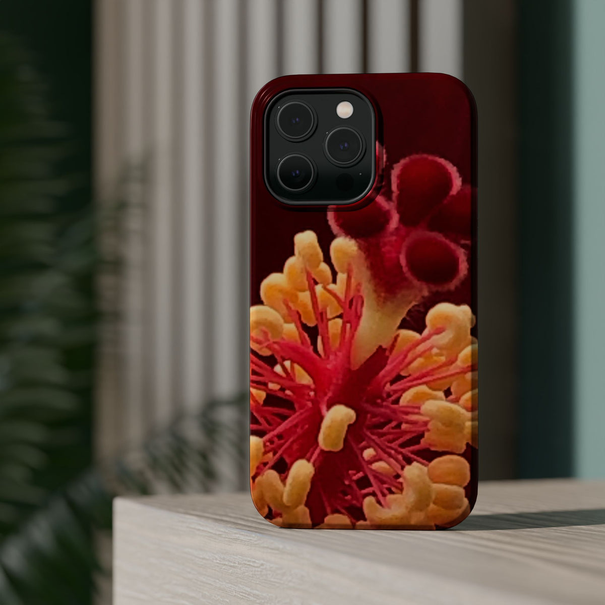 Floral Macro Phone Case — Red & Yellow Pollen Design (Magnetic Impact-Resistant)