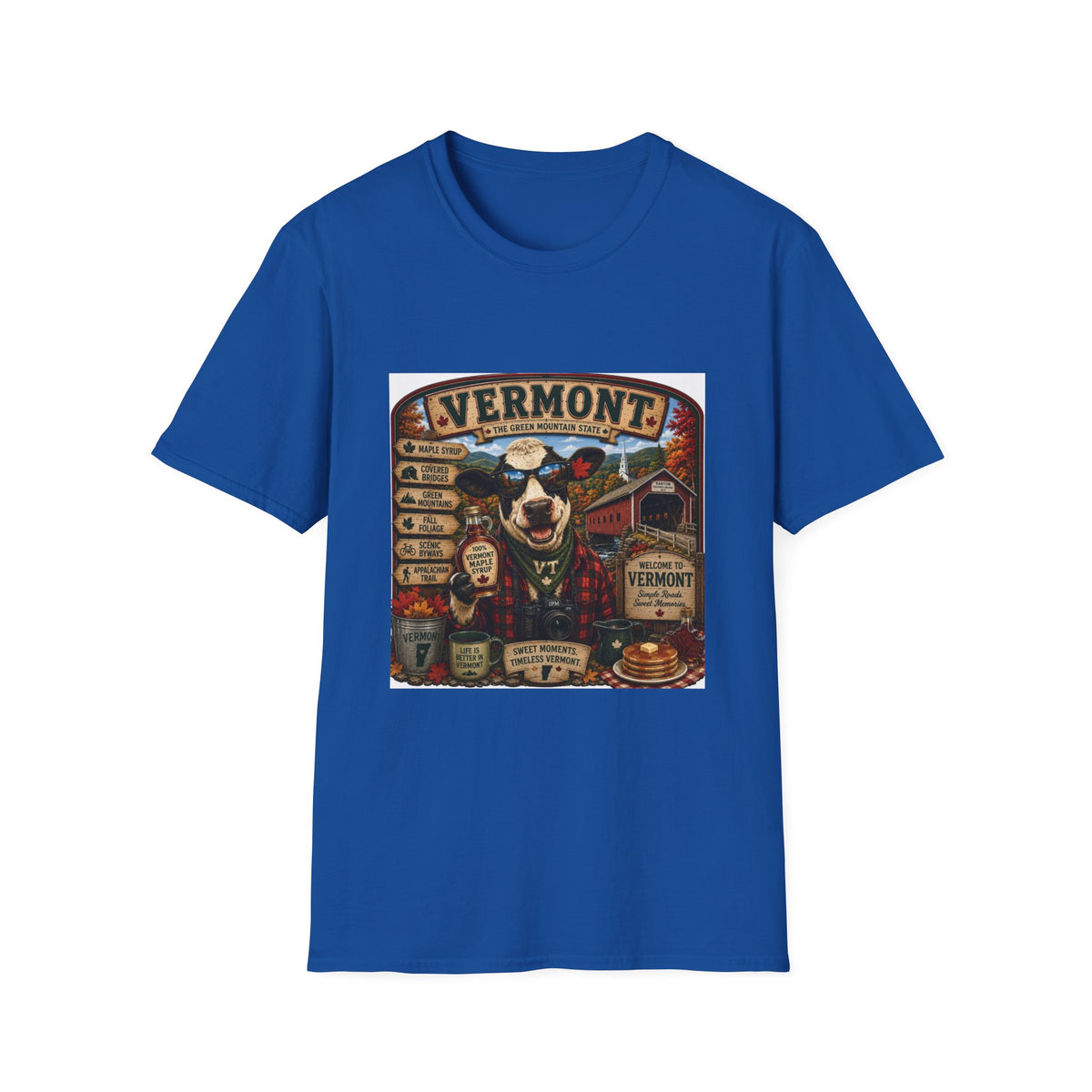 Vermont Vintage Travel T‑Shirt — Retro State Sign & Cow Design