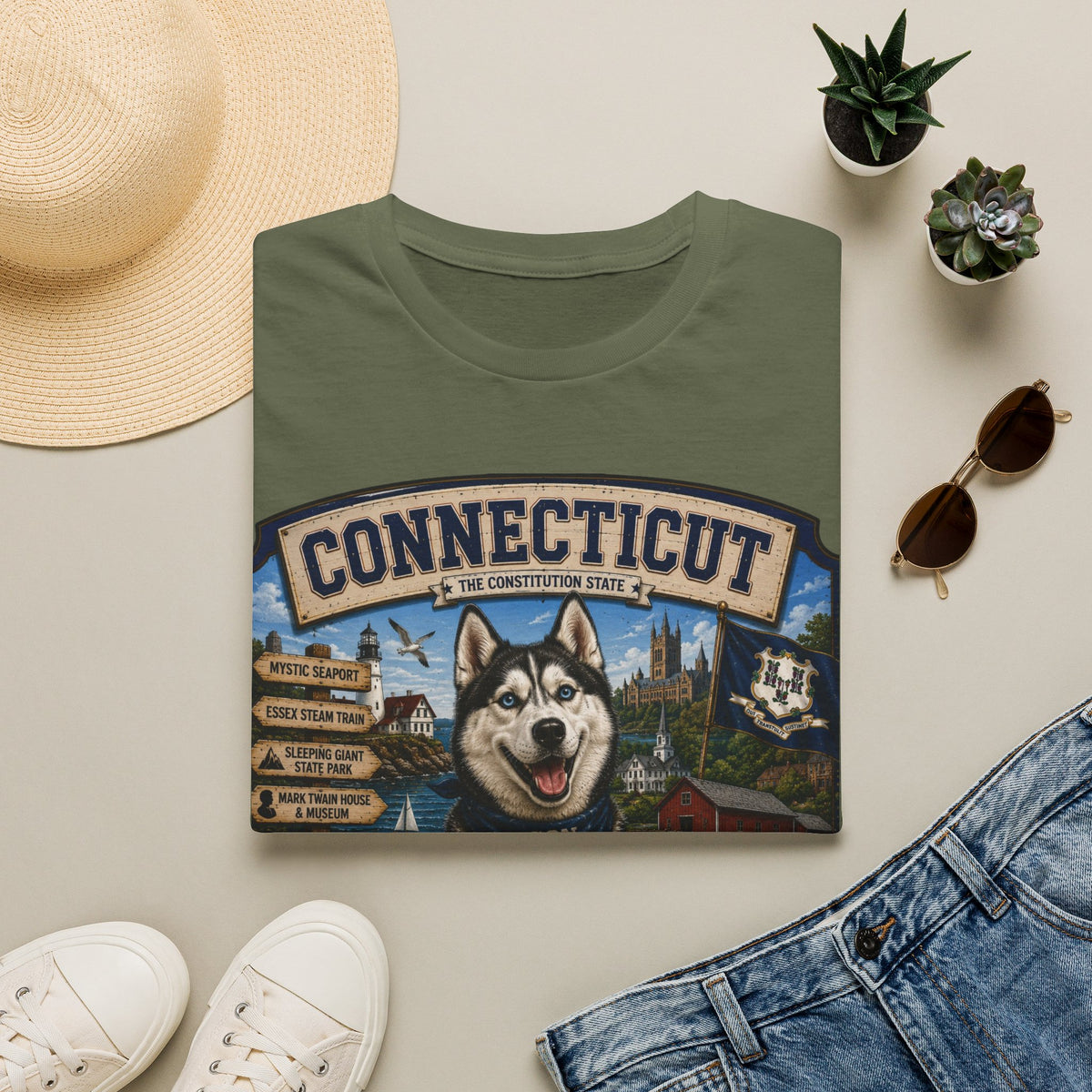 Connecticut Husky State T-Shirt — Vintage Connecticut Scenic Tee
