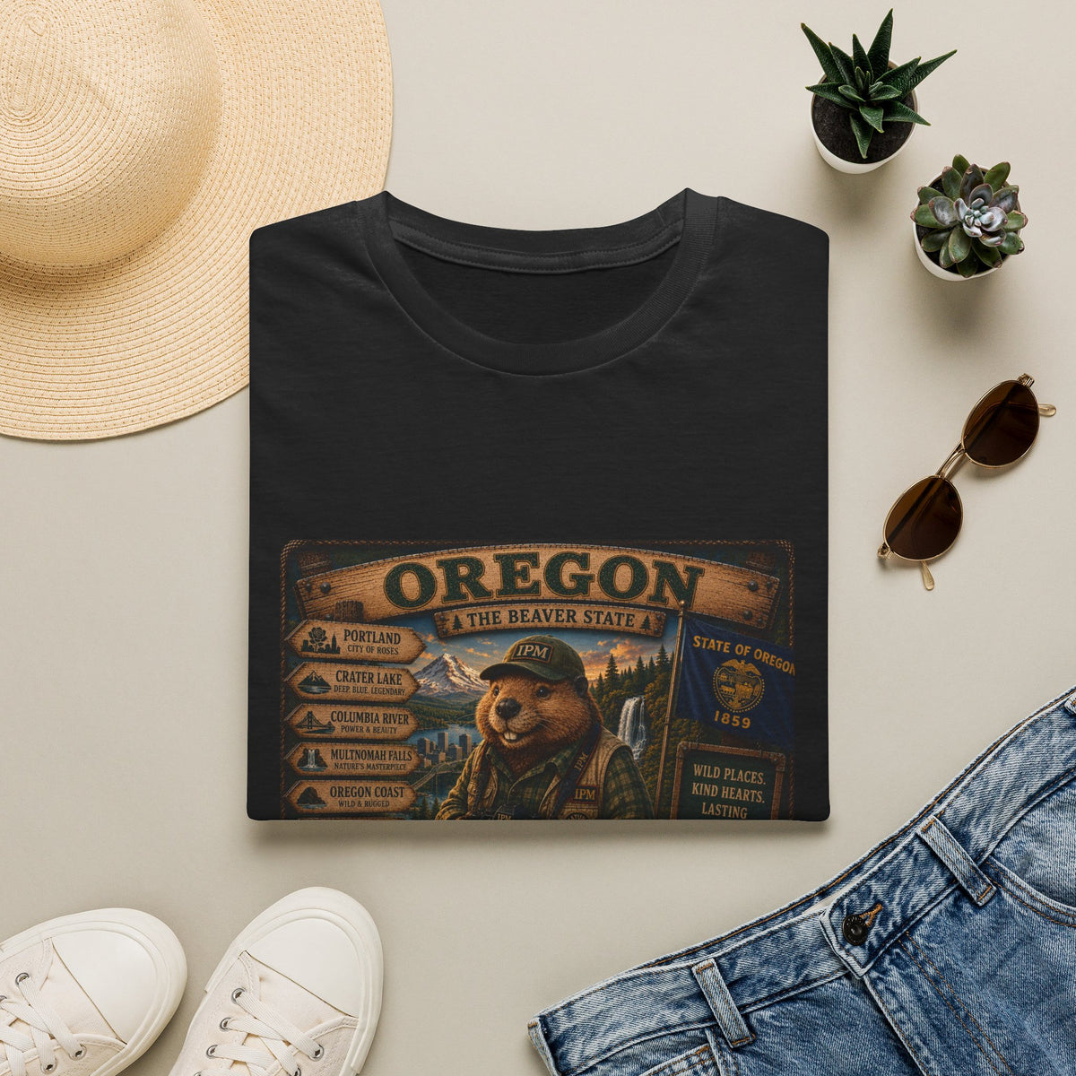 Oregon Beaver State Vintage Travel T-Shirt — Scenic Landmarks & Wildlife Tee