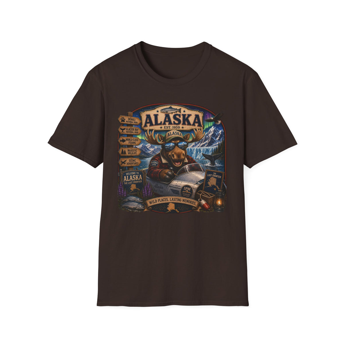 Alaska Moose Graphic T-Shirt — Vintage Wilderness Travel Souvenir