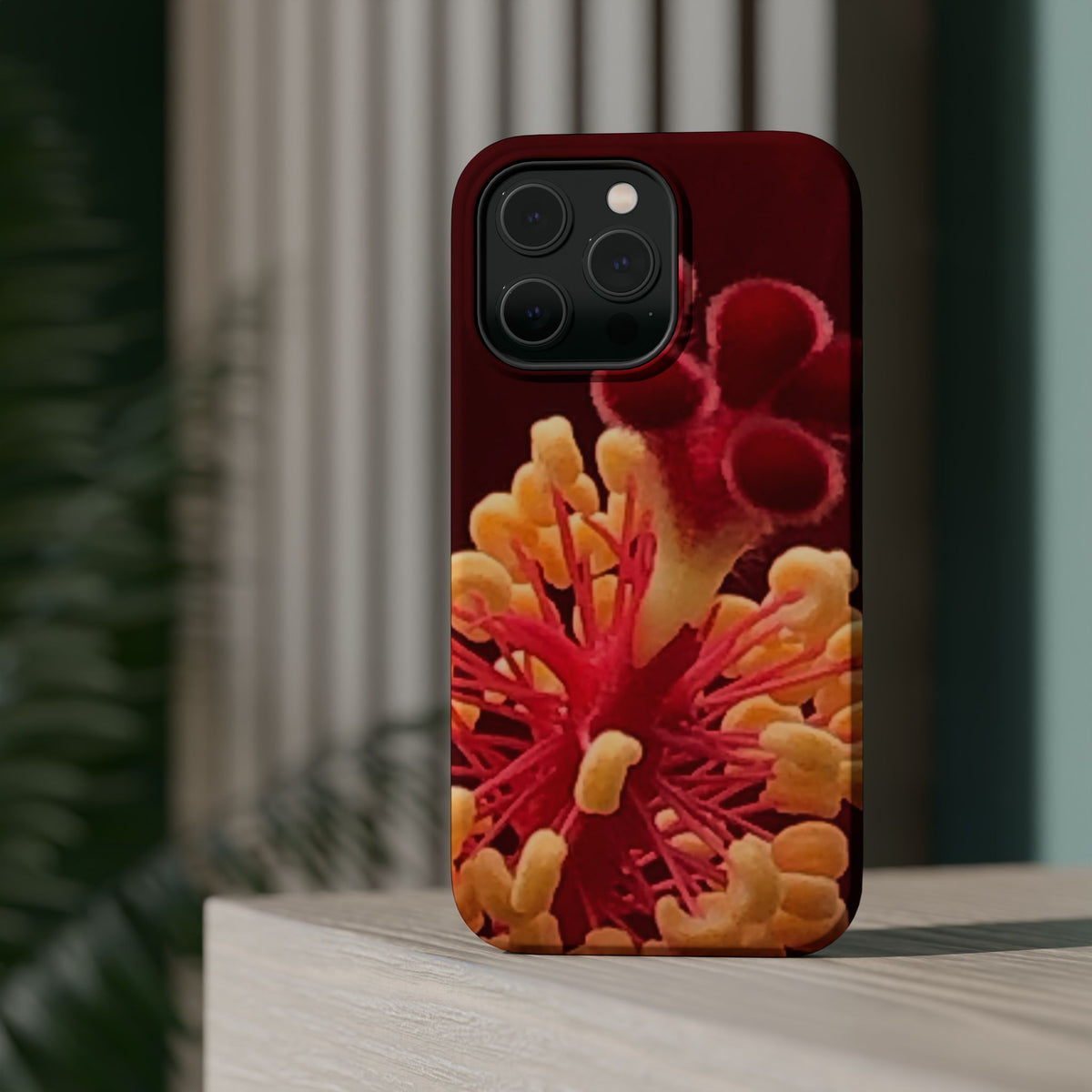Floral Macro Phone Case — Red & Yellow Pollen Design (Magnetic Impact-Resistant)