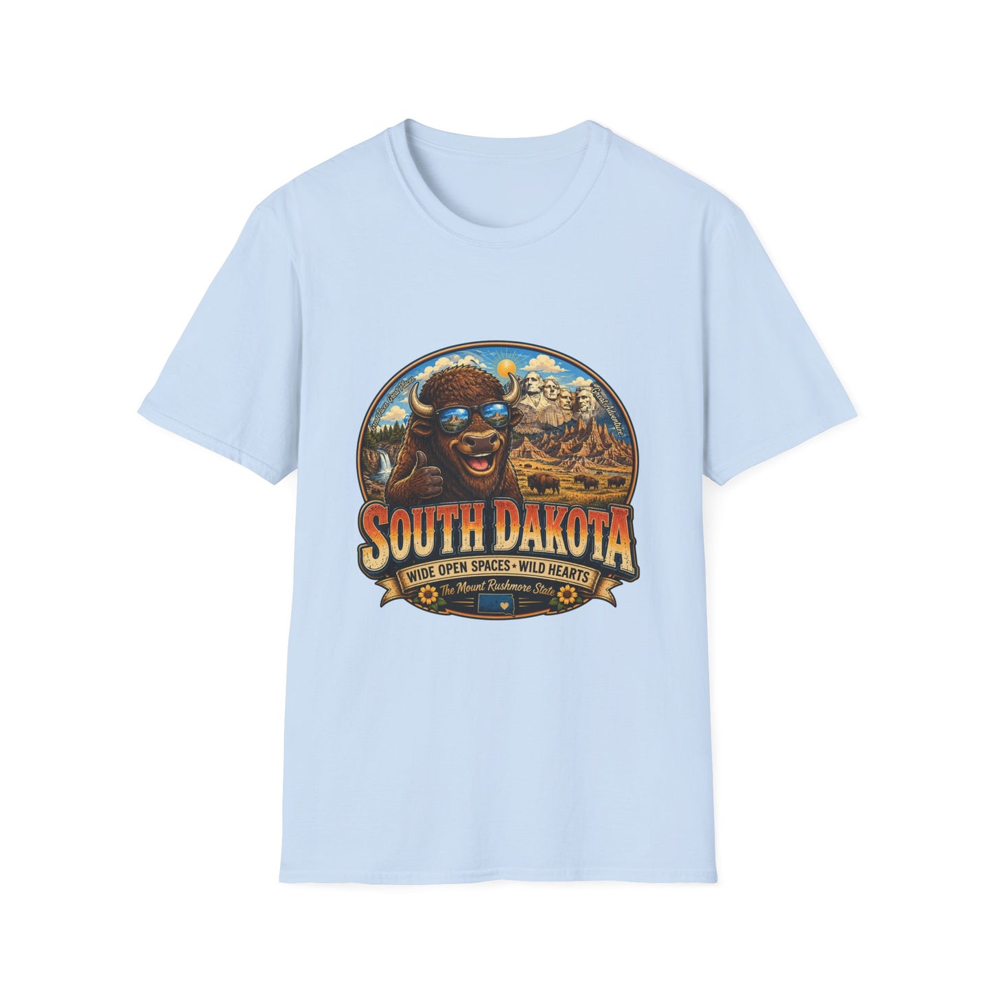South Dakota Buffalo Vintage Tee — Retro Mount Rushmore Travel T‑Shirt