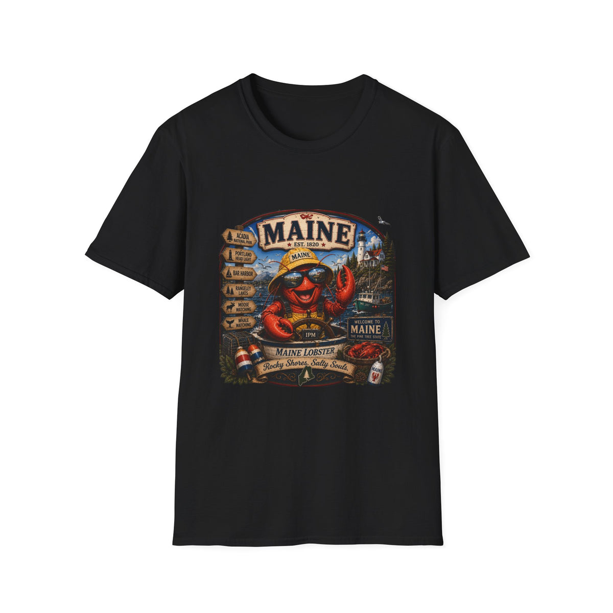 Maine Lobster Souvenir T-Shirt — Vintage Coastal Travel Design