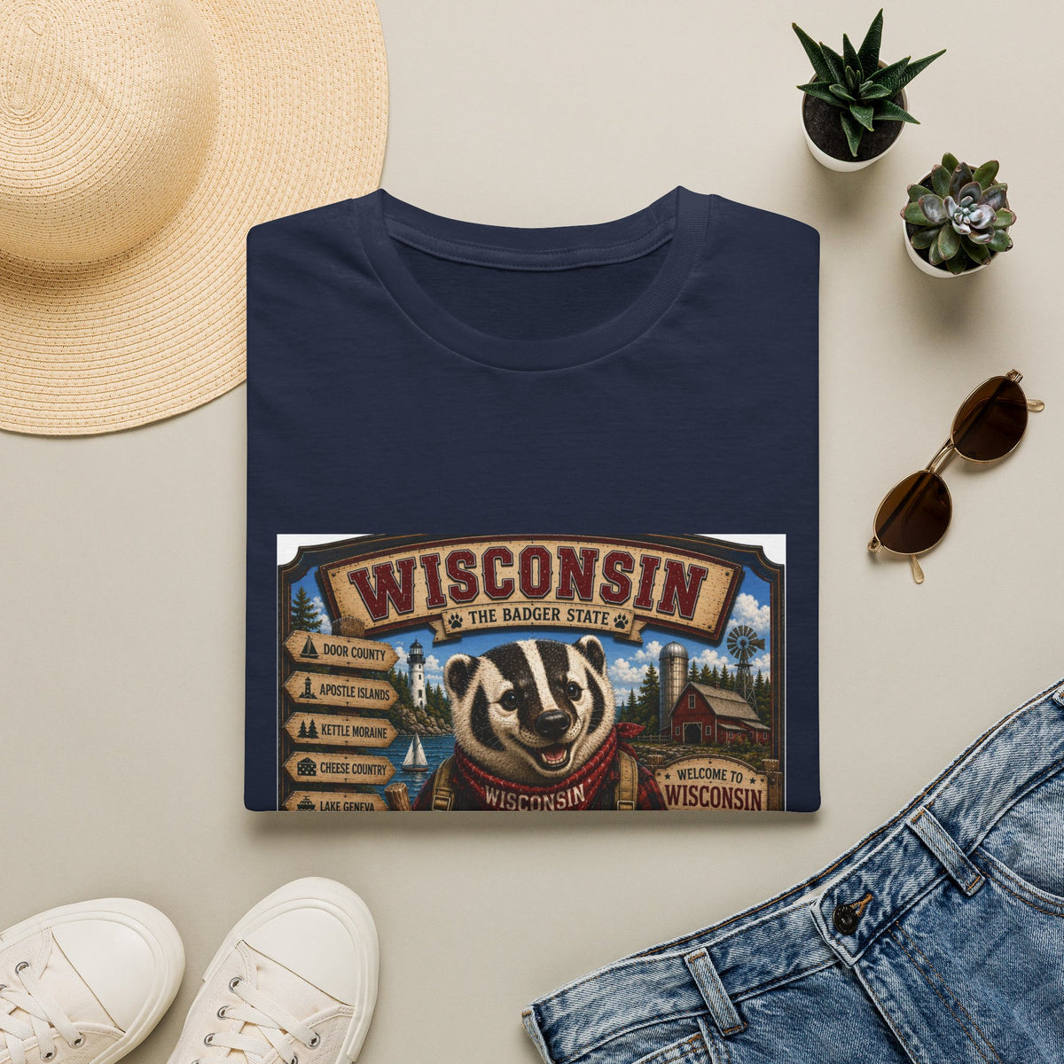 Wisconsin Badger Retro Travel T-Shirt — Vintage State Pride Tee