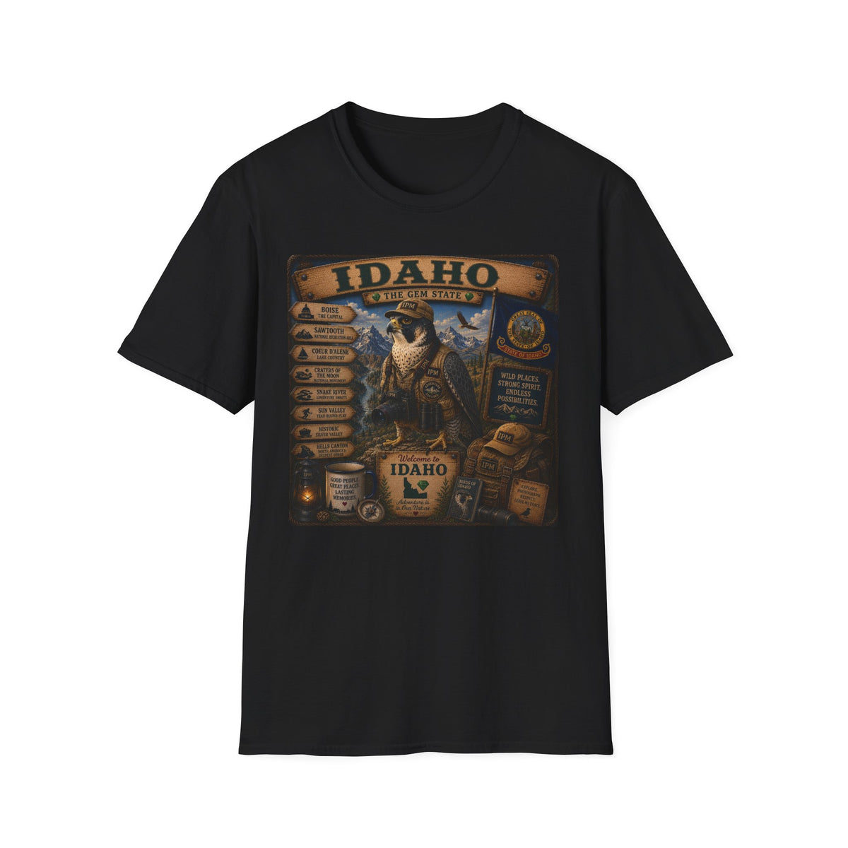 Idaho State Vintage Wildlife T-Shirt — 'The Gem State' Mountain & Wolf Graphic