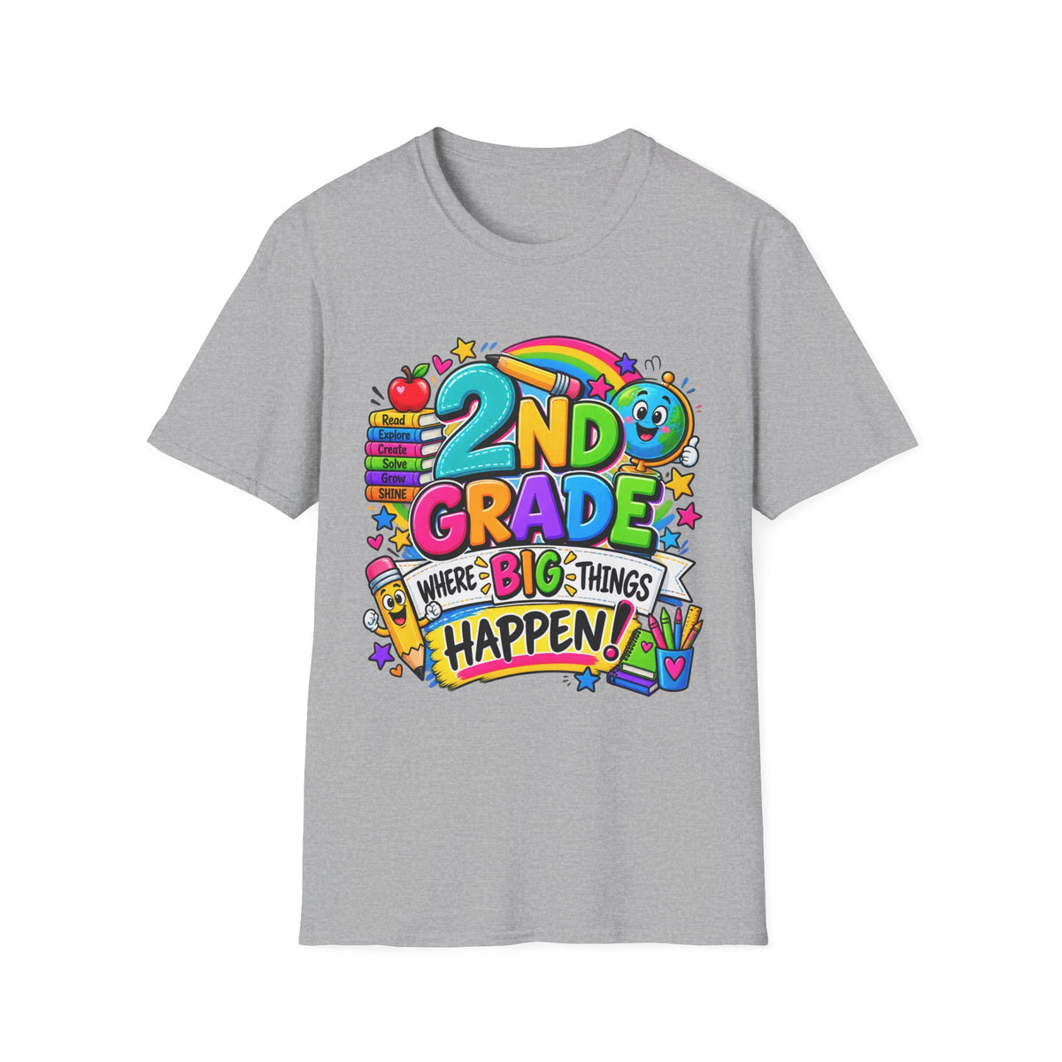 2nd Grade T-Shirt — Colorful Back-to-School Kids Tee (“2nd Grade Where Big Things Happen!”)