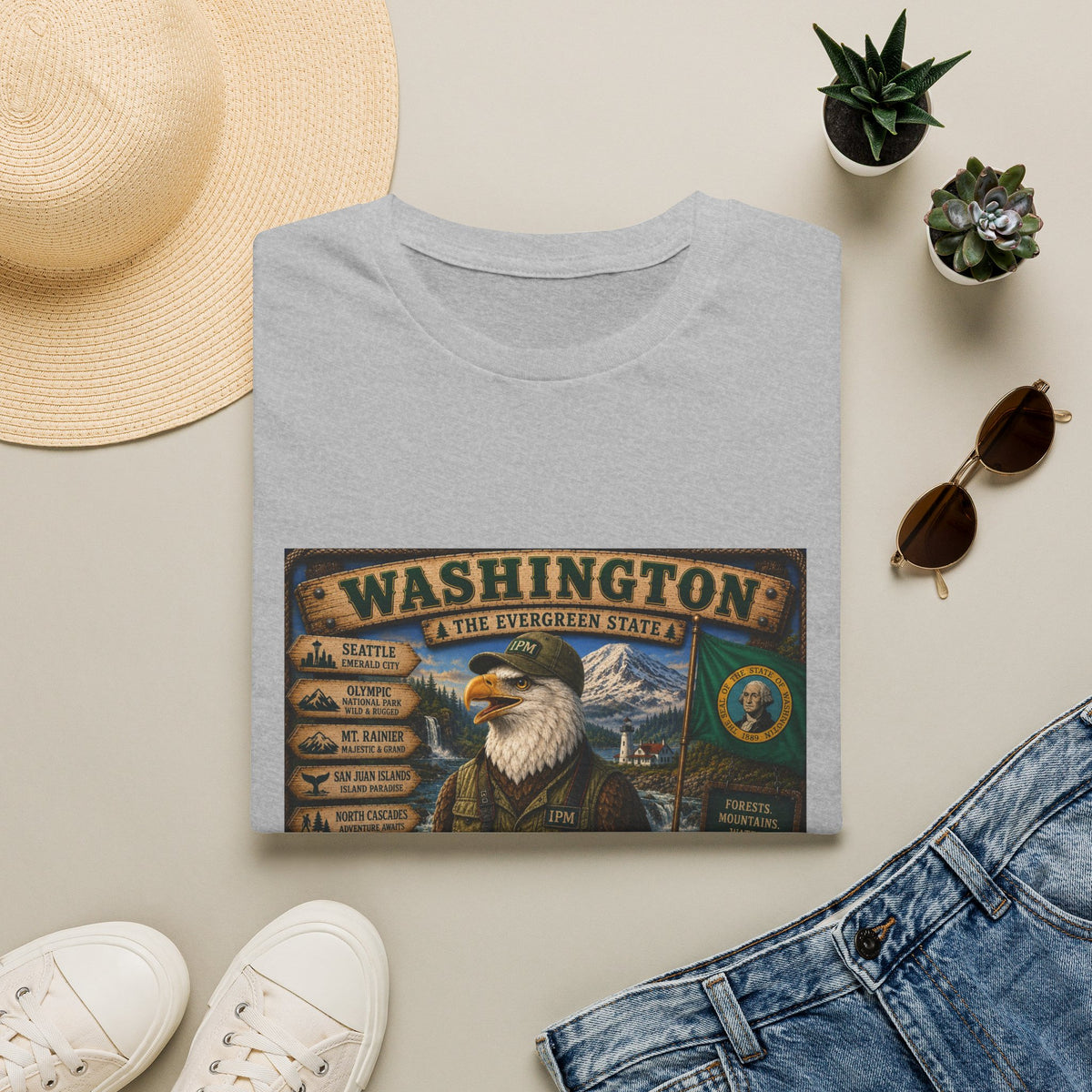 Washington State Eagle Vintage Graphic T-Shirt — The Evergreen State Souvenir