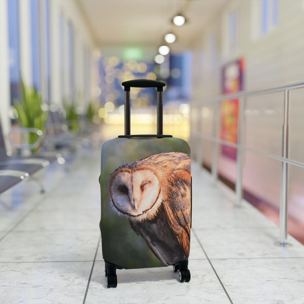 Barn Owl Luggage Cover — Realistic Wildlife Print Travel Protector