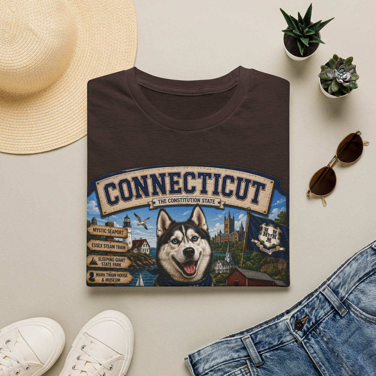 Connecticut Husky State T-Shirt — Vintage Connecticut Scenic Tee