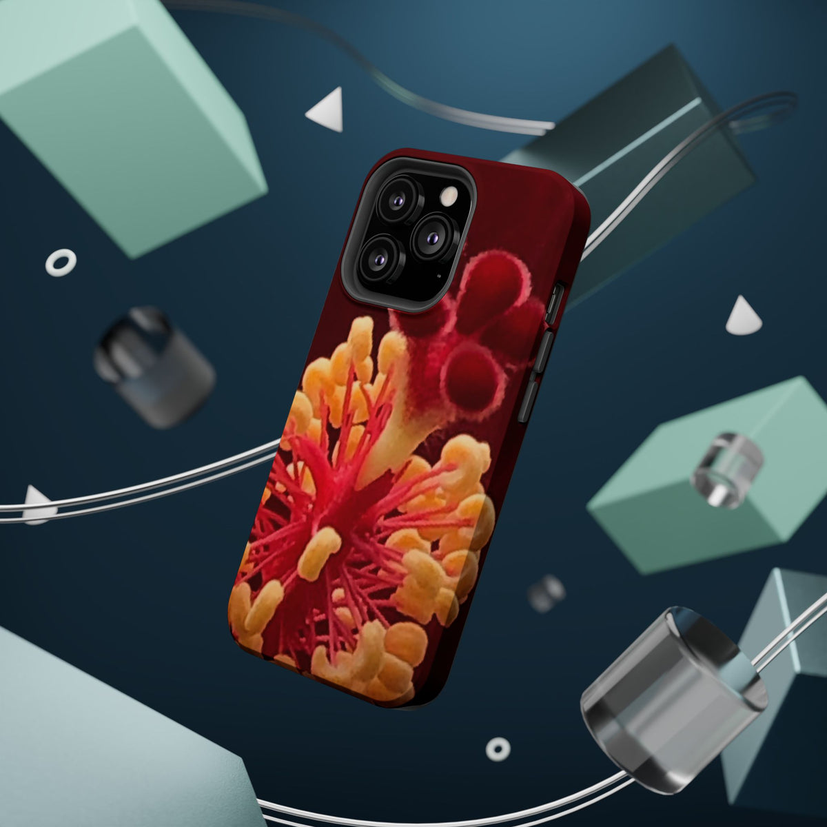 Floral Macro Phone Case — Red & Yellow Pollen Design (Magnetic Impact-Resistant)
