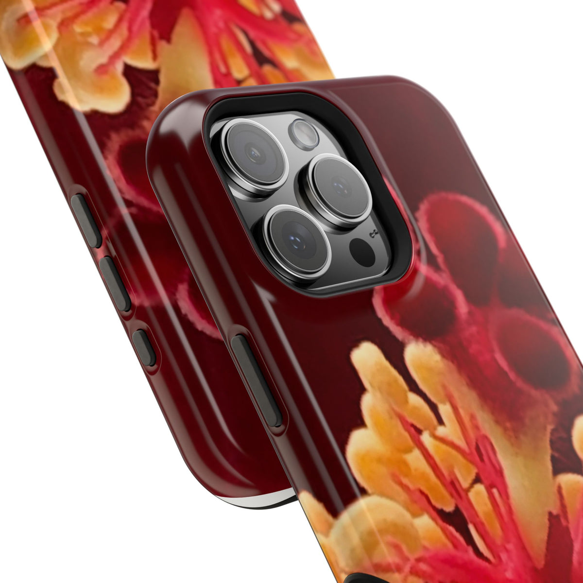 Floral Macro Phone Case — Red & Yellow Pollen Design (Magnetic Impact-Resistant)