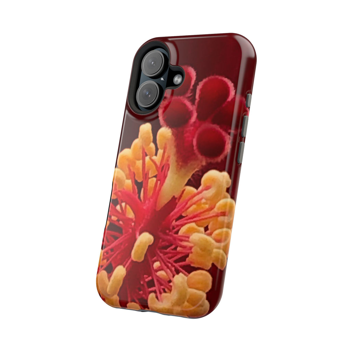 Floral Macro Phone Case — Red & Yellow Pollen Design (Magnetic Impact-Resistant)