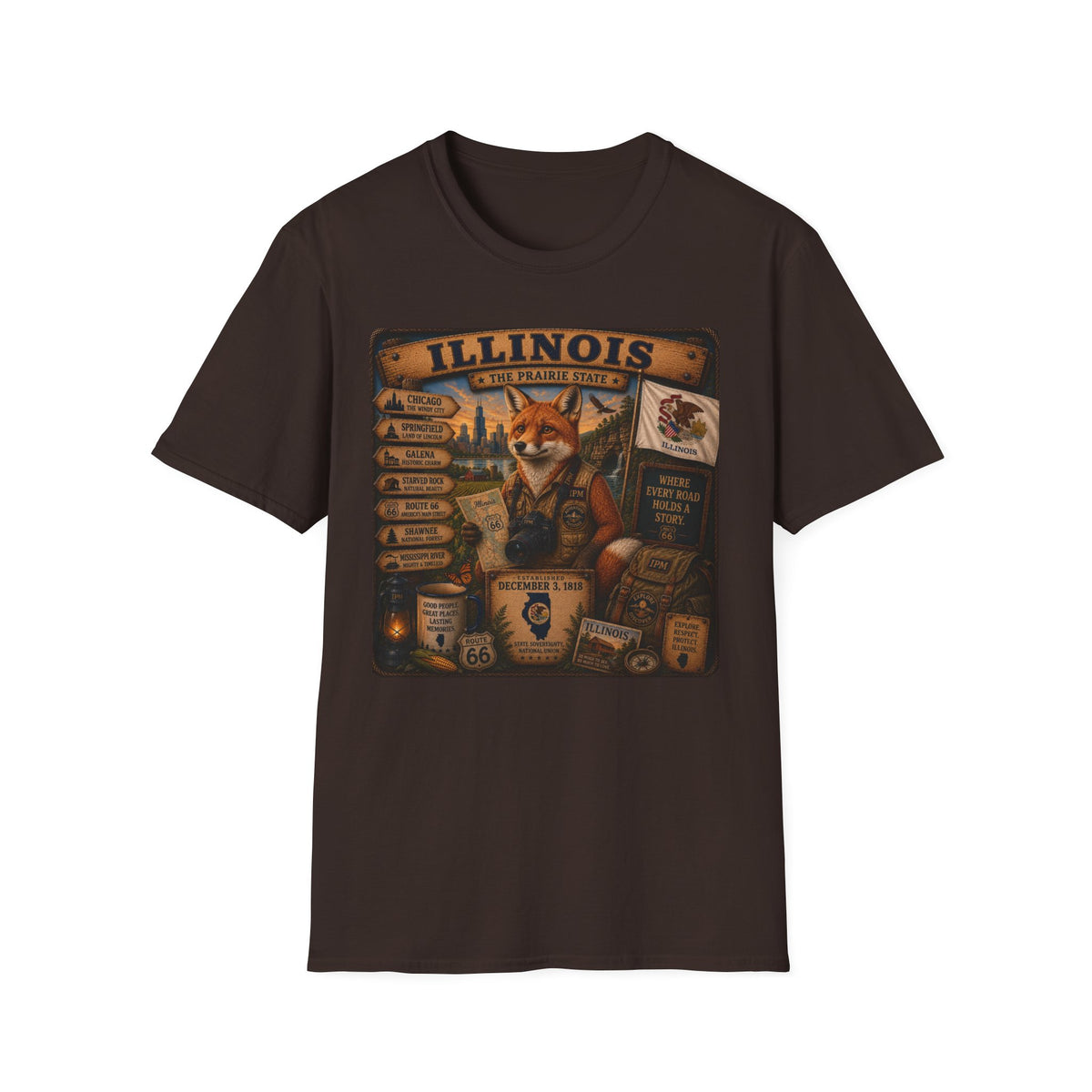 Illinois Vintage Fox Tee — The Prairie State Travel Souvenir T-Shirt