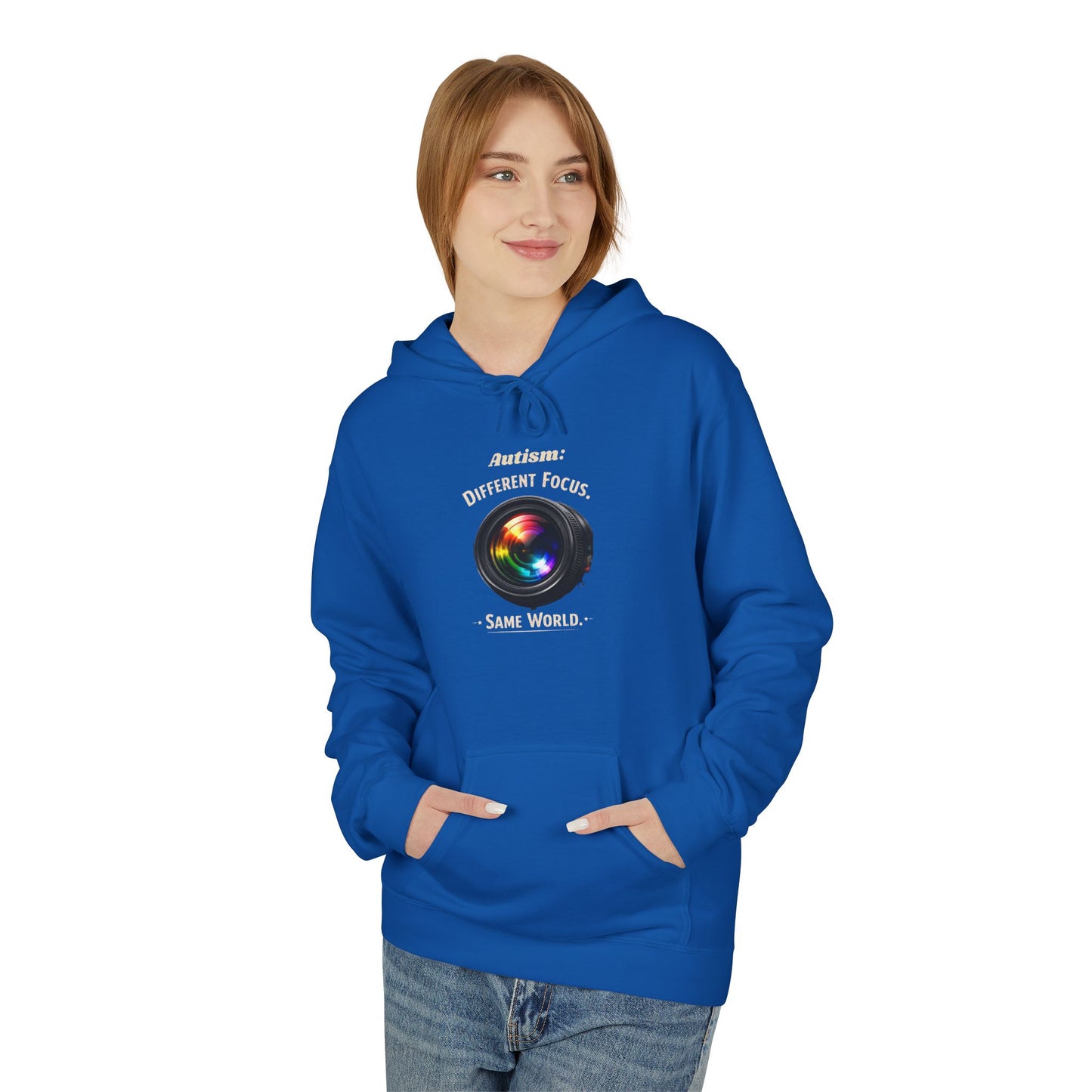 Hoodie — 'Different Not Less, Same World' Rainbow Eye Graphic