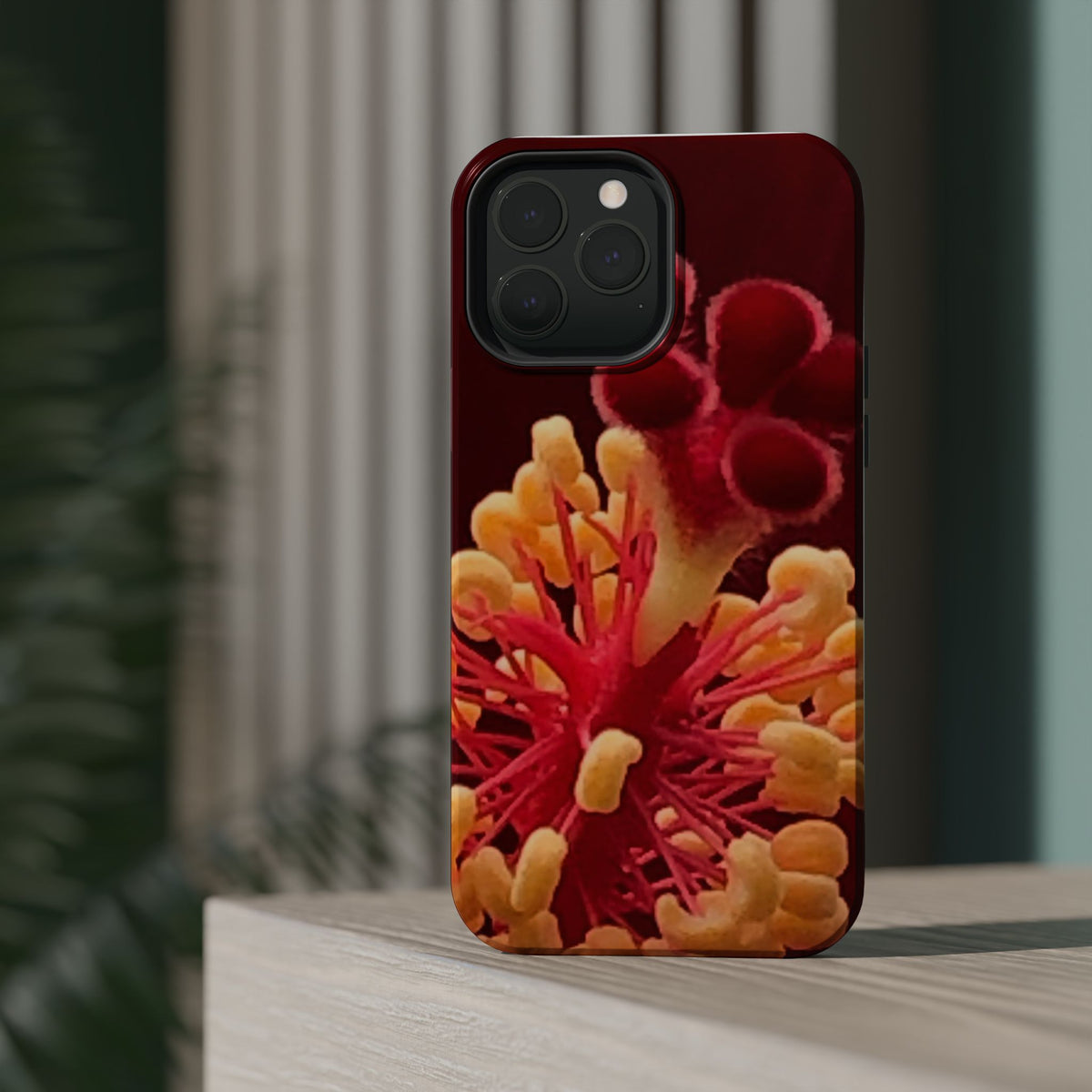 Floral Macro Phone Case — Red & Yellow Pollen Design (Magnetic Impact-Resistant)