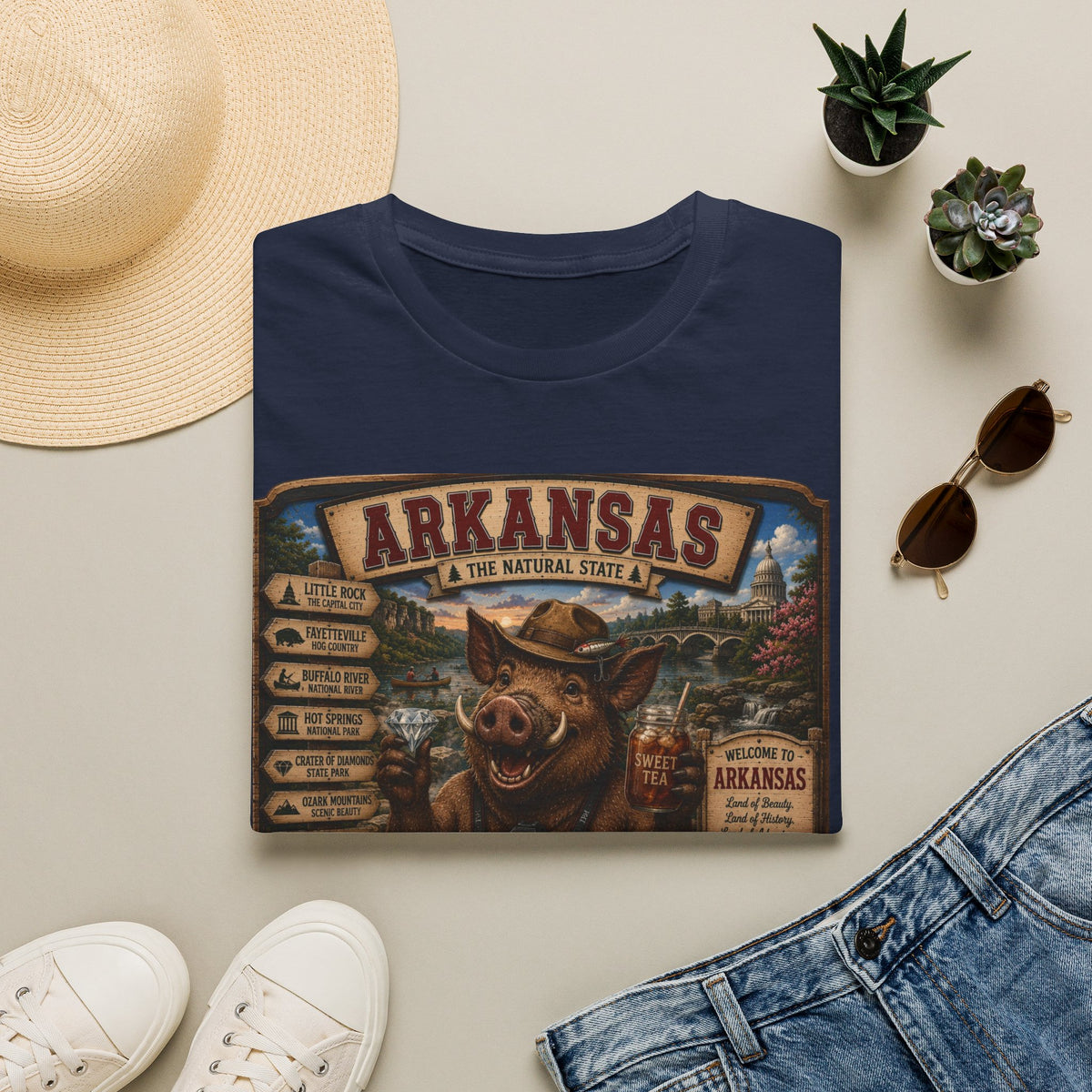 Arkansas Vintage Boar T-Shirt — State Travel Sign Souvenir