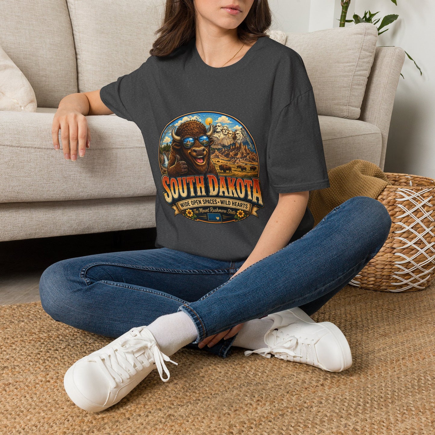 South Dakota Buffalo Vintage Tee — Retro Mount Rushmore Travel T‑Shirt