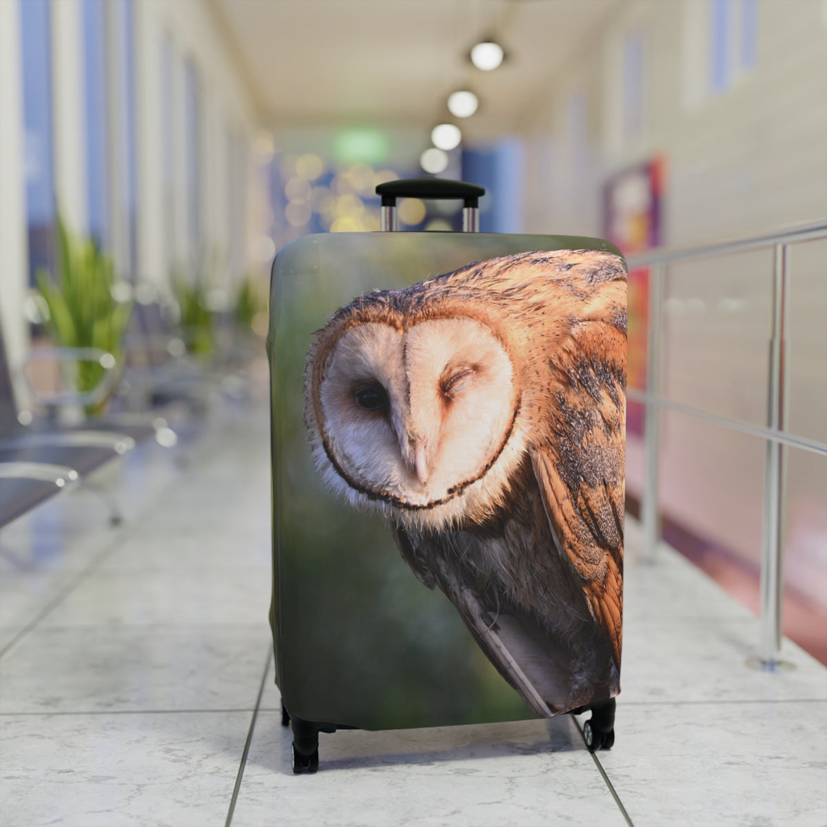 Barn Owl Luggage Cover — Realistic Wildlife Print Travel Protector