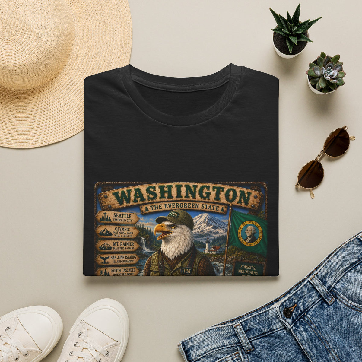 Washington State Eagle Vintage Graphic T-Shirt — The Evergreen State Souvenir