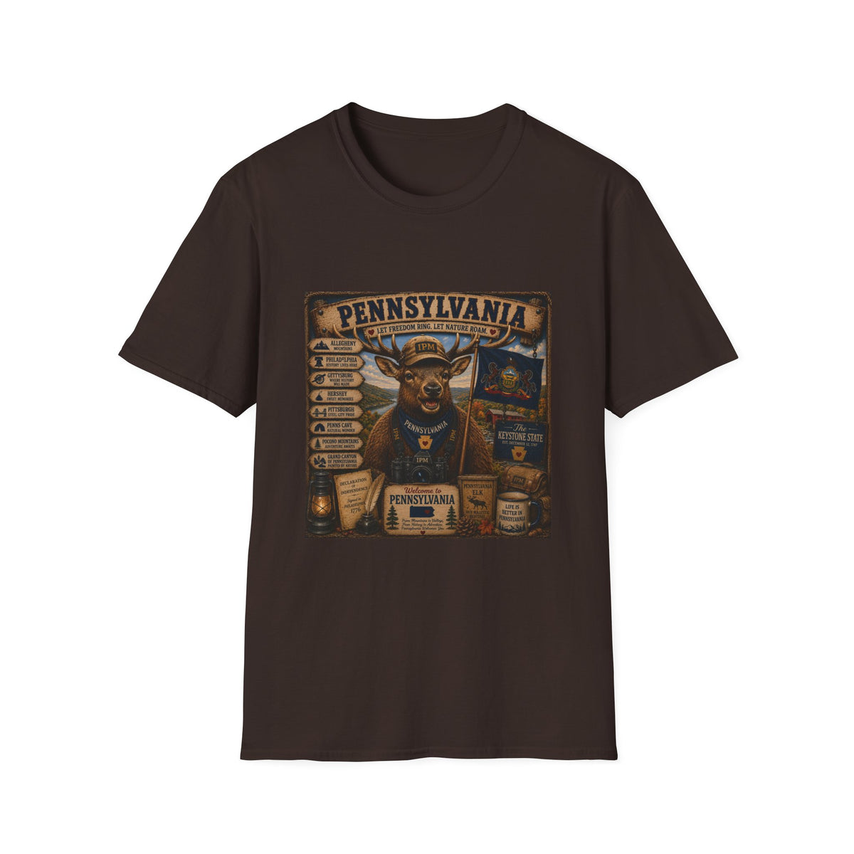 Pennsylvania Deer Vintage State Sign T-Shirt — Rustic Hunting & Outdoors Souvenir