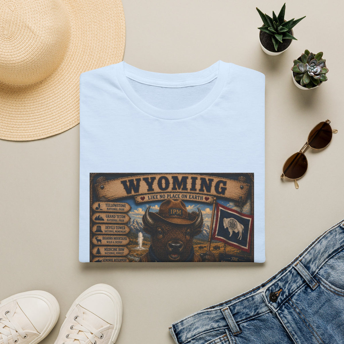 Wyoming Buffalo Vintage Graphic T‑Shirt — 'Wyoming: Like No Place on Earth' State Pride
