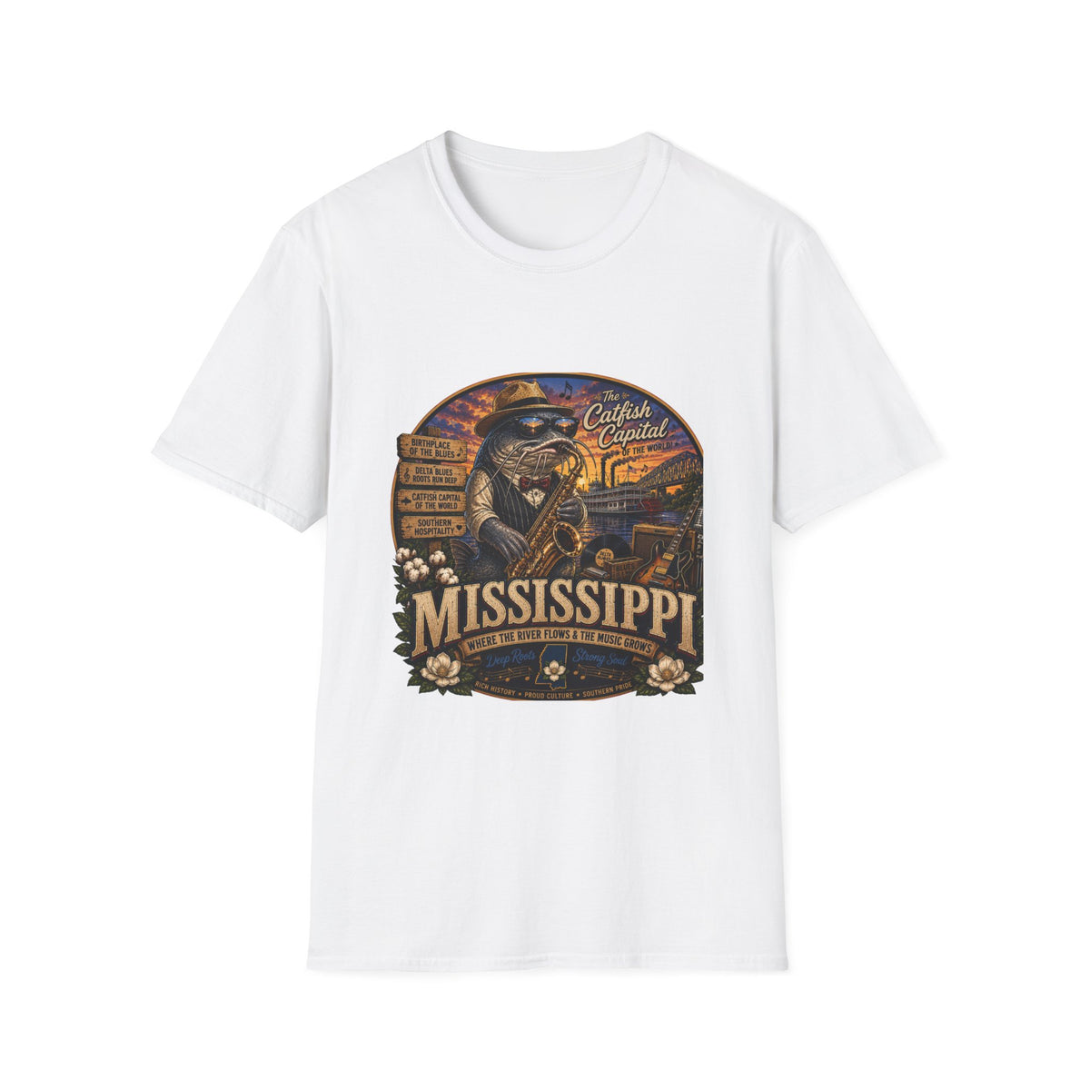 Mississippi Catfish Capital T-Shirt — Vintage Riverboat Angler Graphic