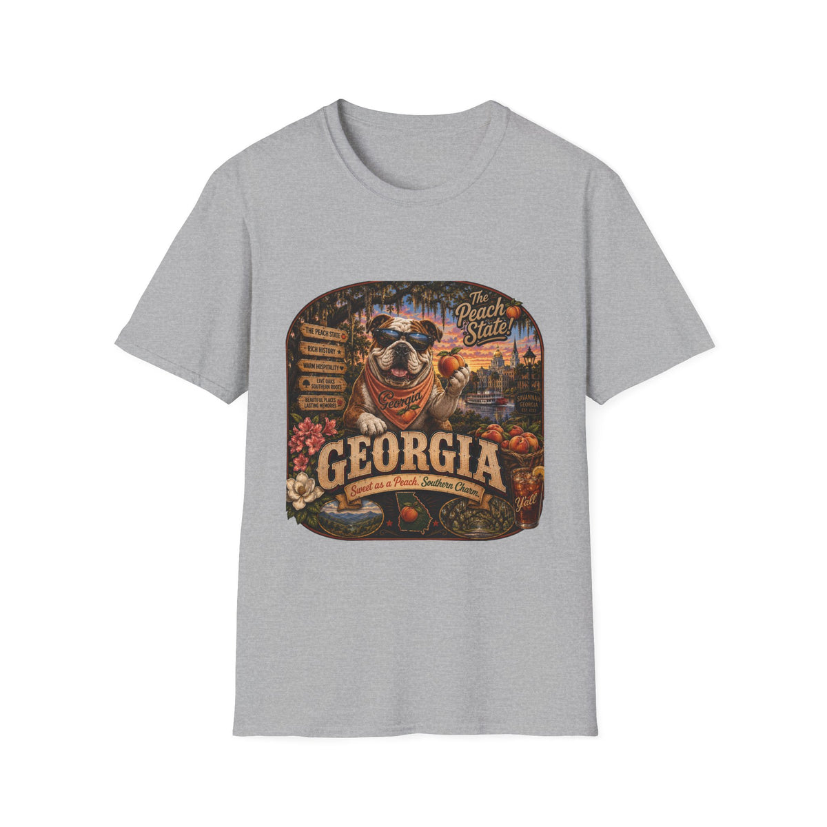 Georgia Peach State T-Shirt — Retro Pug Travel Poster Design
