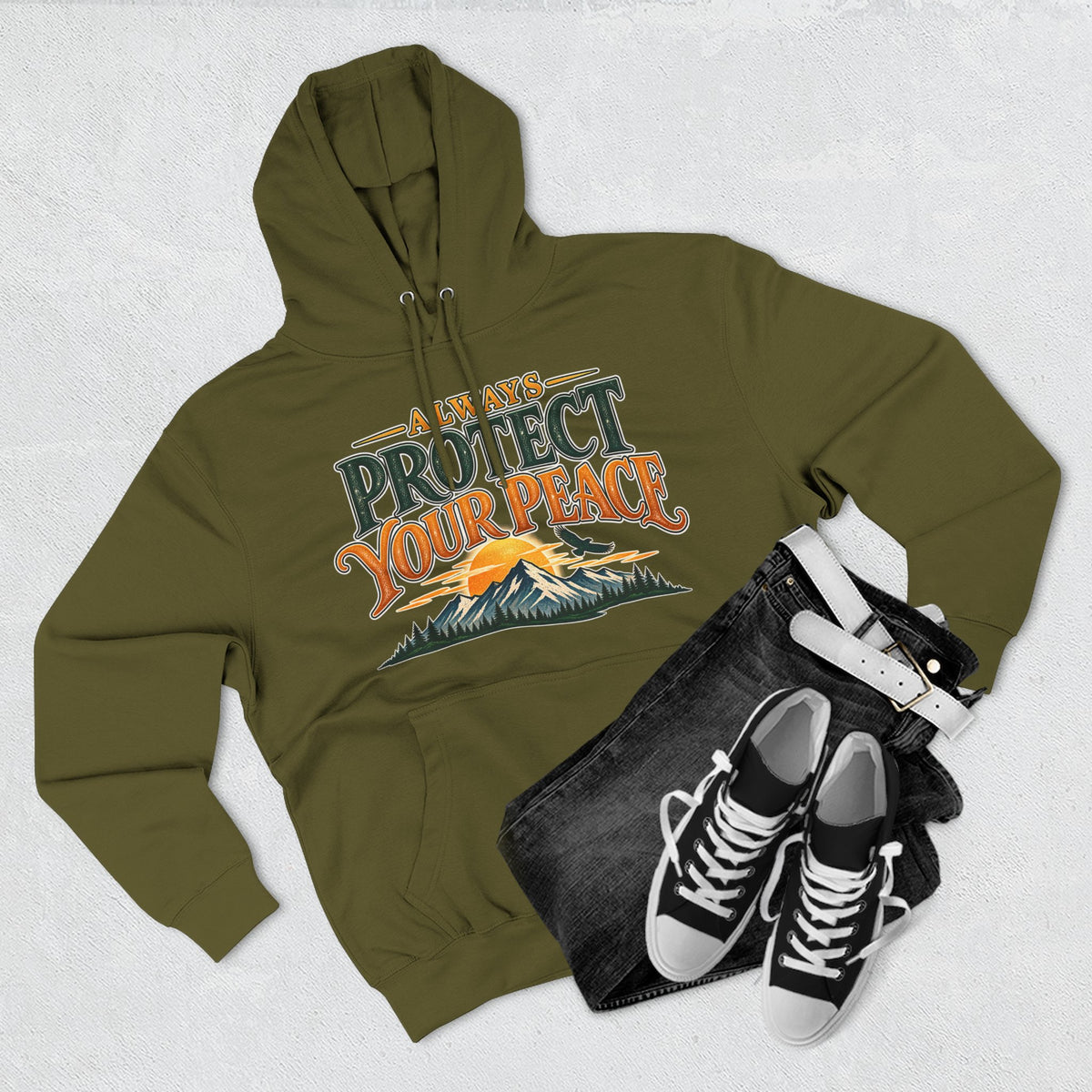Hoodie - "Always Protect Your Peace" Mountain Graphic Fleece Hoodie