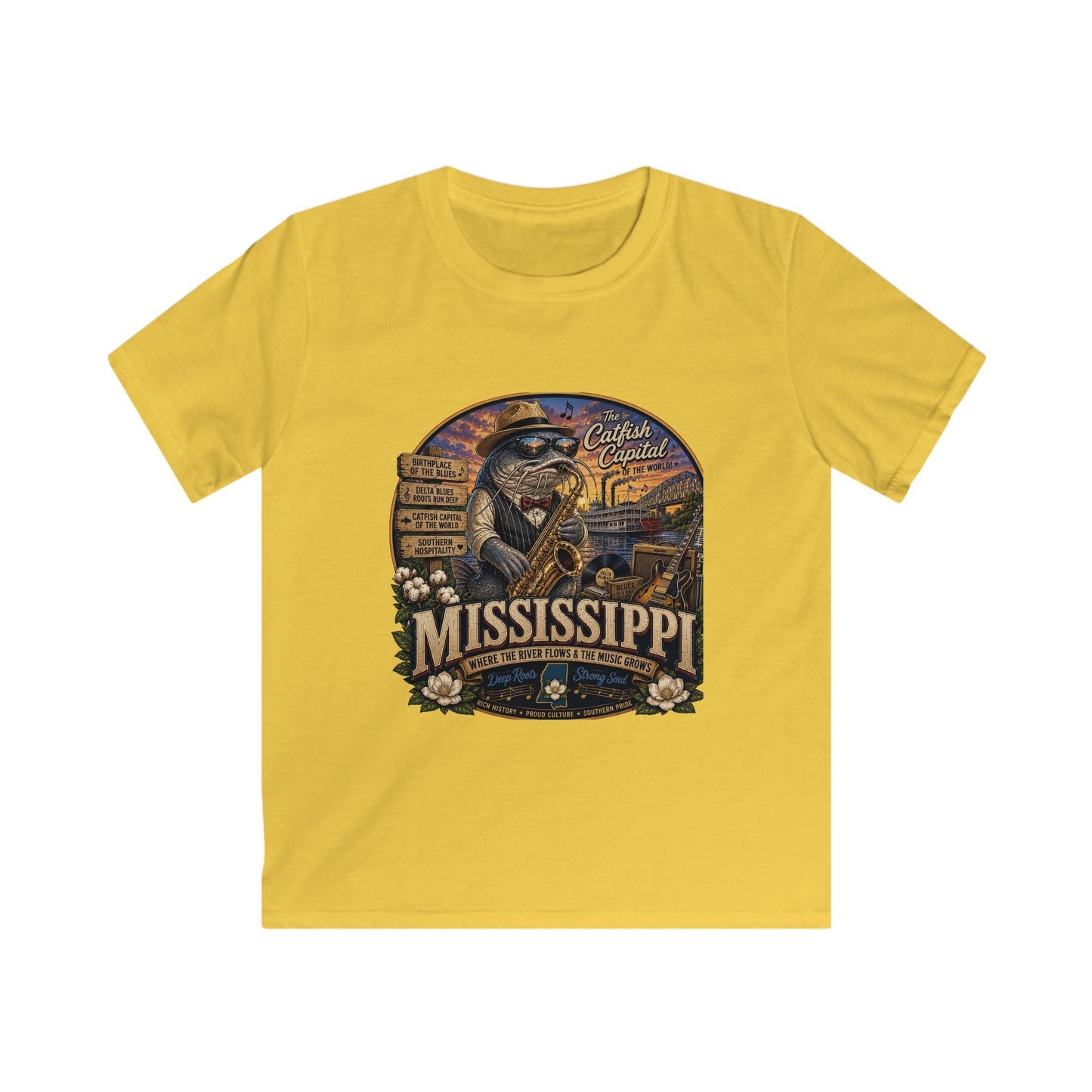 Kids Mississippi State Tee — Vintage Riverboat & Blues Design