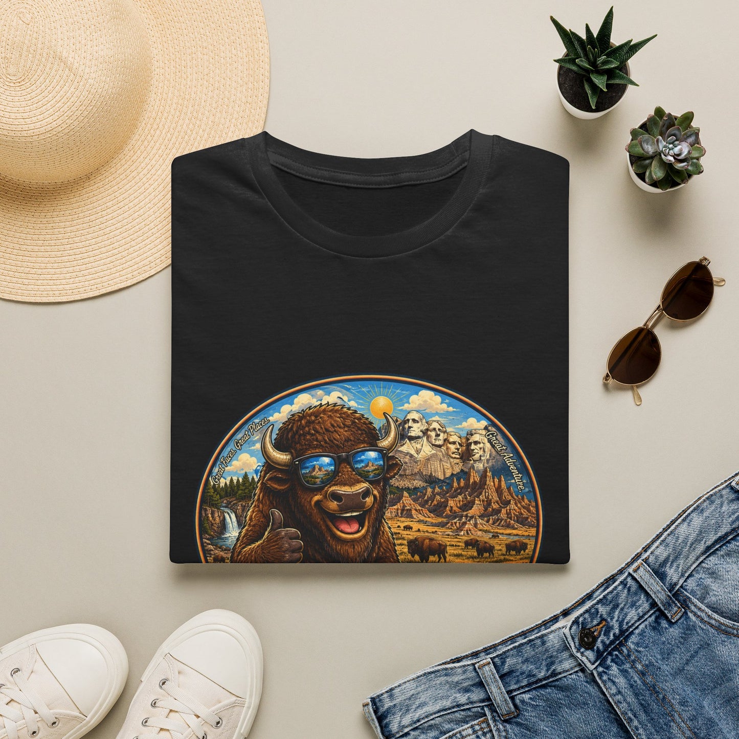 South Dakota Buffalo Vintage Tee — Retro Mount Rushmore Travel T‑Shirt