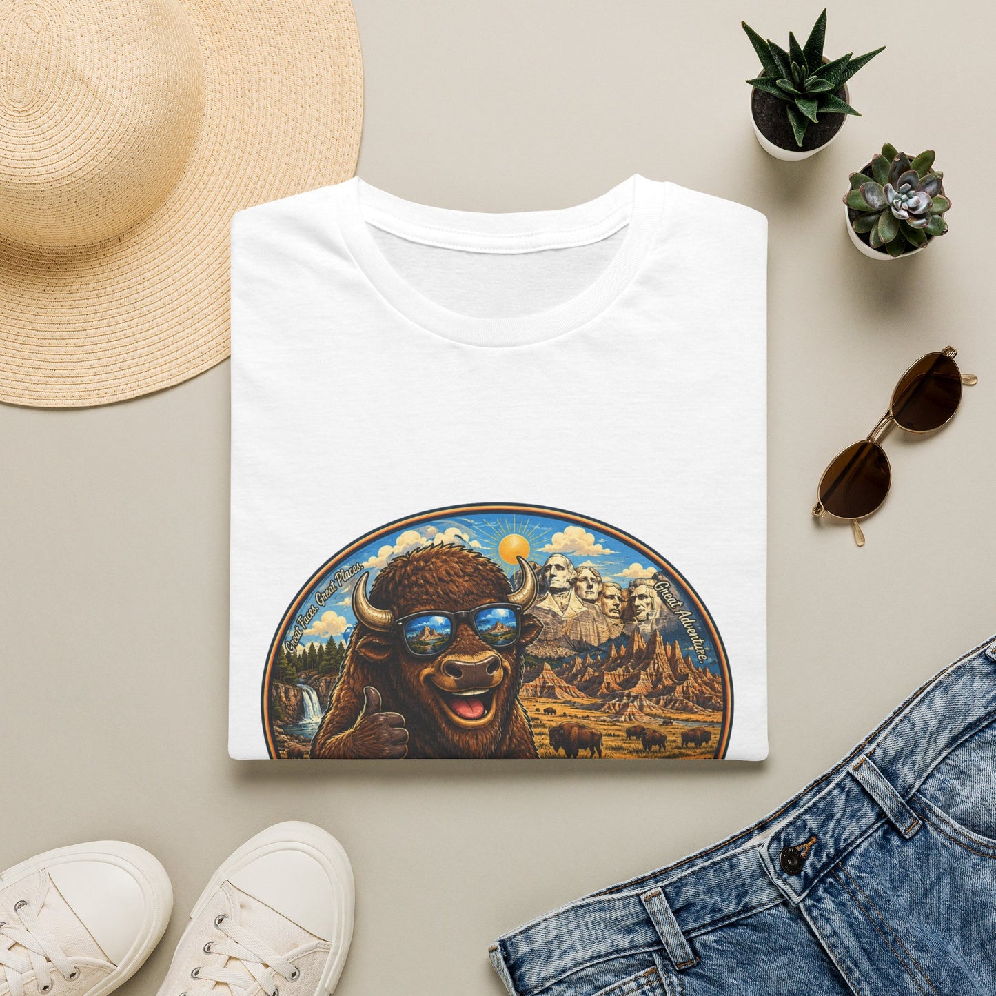 South Dakota Buffalo Vintage Tee — Retro Mount Rushmore Travel T‑Shirt