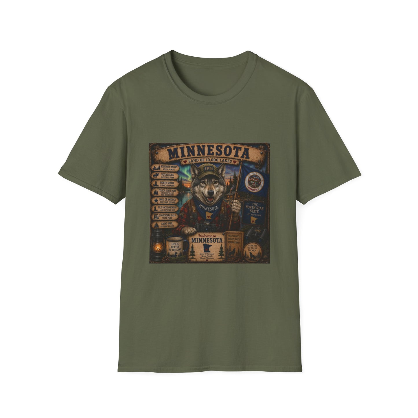 Minnesota Wolf Vintage Graphic T-Shirt – Land of 10,000 Lakes Travel Tee